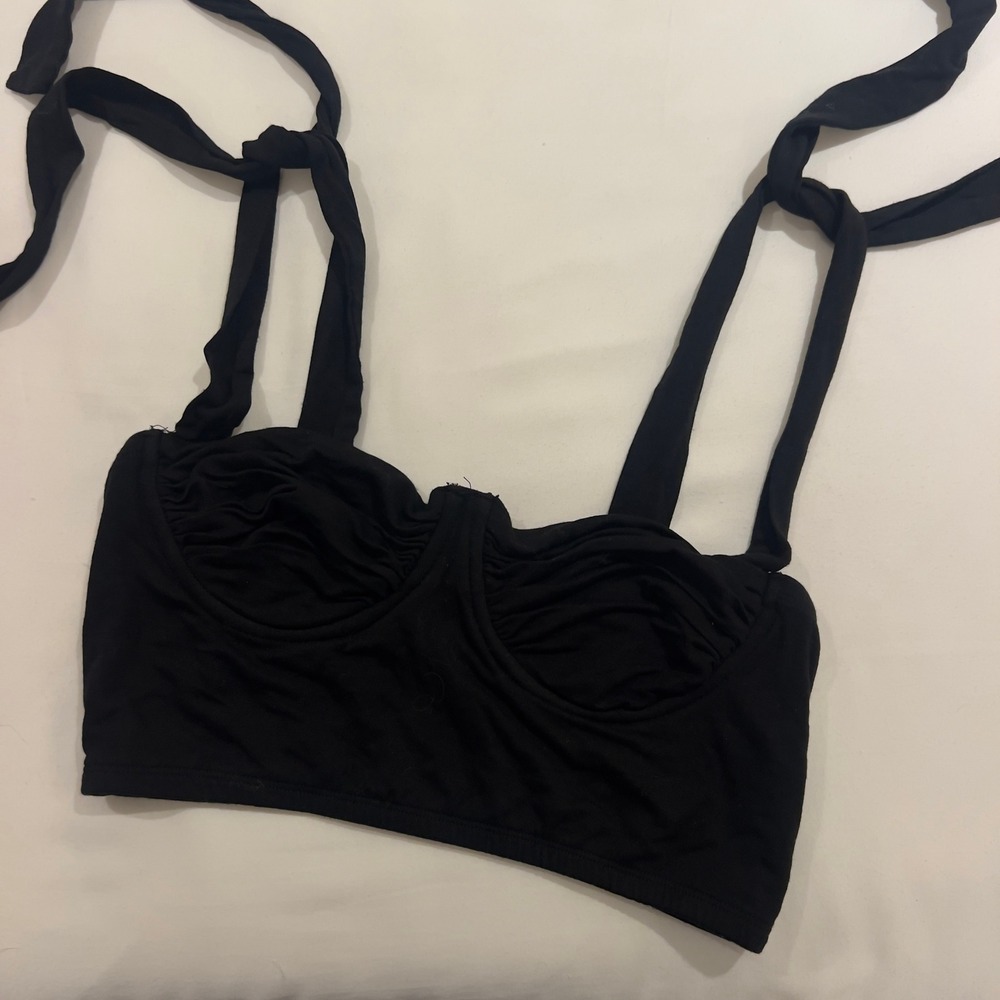 Adika Black Bustier Crop Top Ruched Underwire Tie Shoulder‎ Straps Small